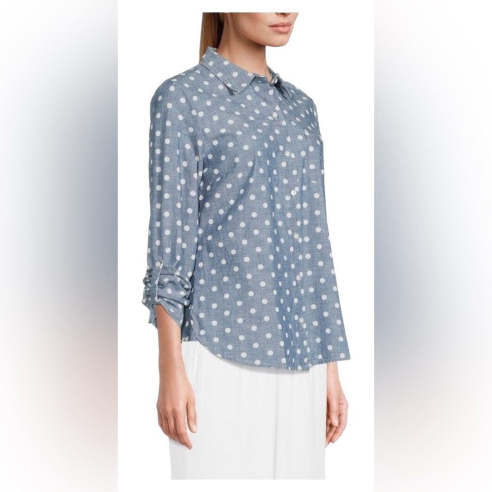 Tommy Hilfiger chambray denim polka dot button blouse